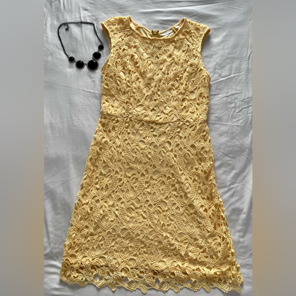 New York & Co. Buttercup Yellow Crochet Lace Dress